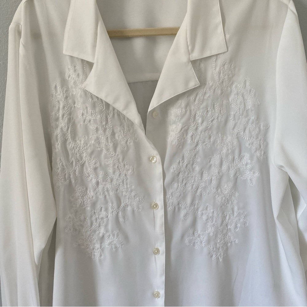 Vintage white embroidered long sleeve button up size 14 bridal chic feminine - Picture 4 of 8